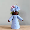  A felt Hydrangea Flower Fairy wearing a light blue dress and Hydrangea flowers on her head with dark skin tone | © Conscious Craft